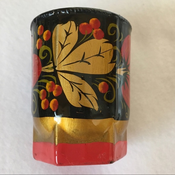 Vintage Russian Shot Glass Hand Painted with Traditional Khokhloma Motif Classic - Picture 2 of 8